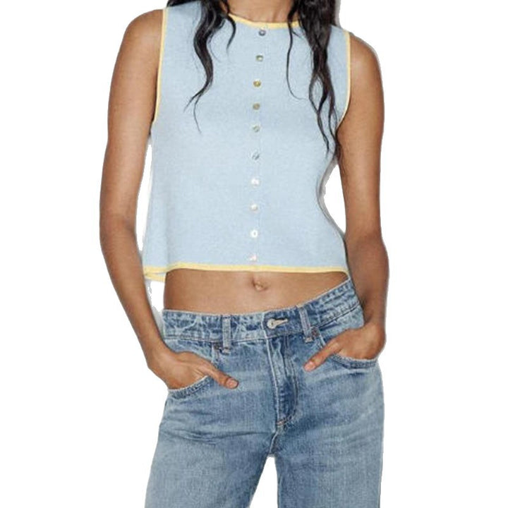 Damen ärmelloses Strickoberteil mit dekorativen Knopfdetails Drune