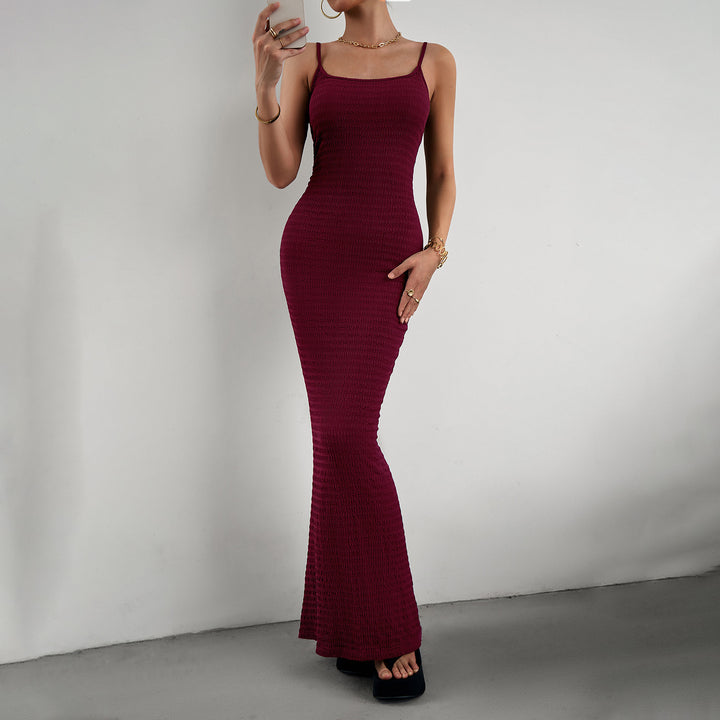Damen figurbetontes Maxikleid mit schmalem Schnitt und Trägerdetails Drune