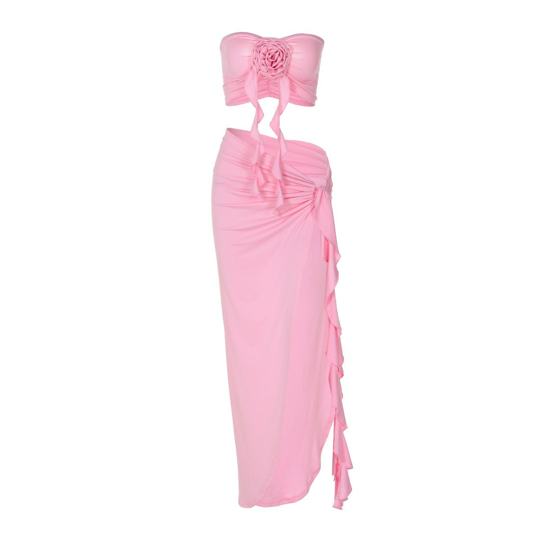 Damen Sexy Wickelkleid mit gerafftem Oberteil und hohem Schlitz Drune