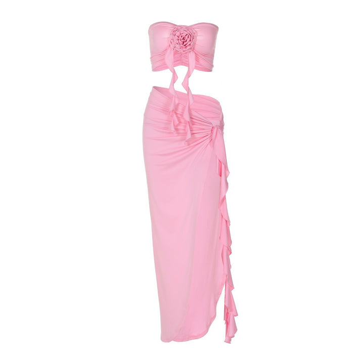 Damen Sexy Wickelkleid mit gerafftem Oberteil und hohem Schlitz Drune