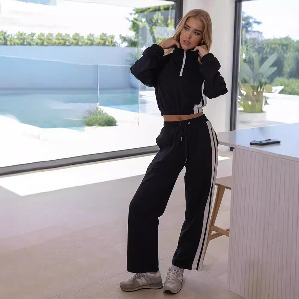 Damen sportliches Fleece-Lounge-Set mit hohem Kragen und elastischen Bündchen Drune