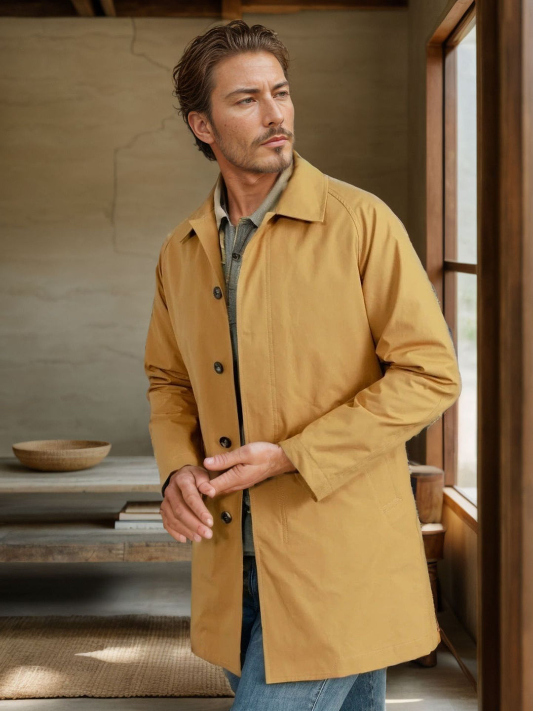 Herren lässige Übergangsjacke mit knopfbarem Kragen Drune