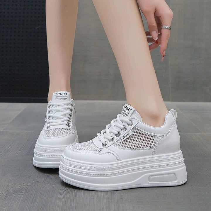 Damen Sportliche Plateau Sneakers mit atmungsaktiver Mesh-Oberfläche und schockabsorbierender Sohle Drune