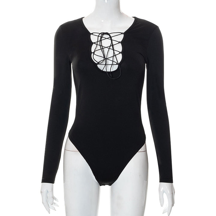 Damen Sportlicher Bodys mit dekorativem Schnürdetail Drune
