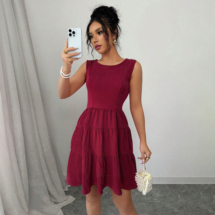 Damen luftiges Sommerkleid mit schickem V-Ausschnitt und Rüschensaum Drune