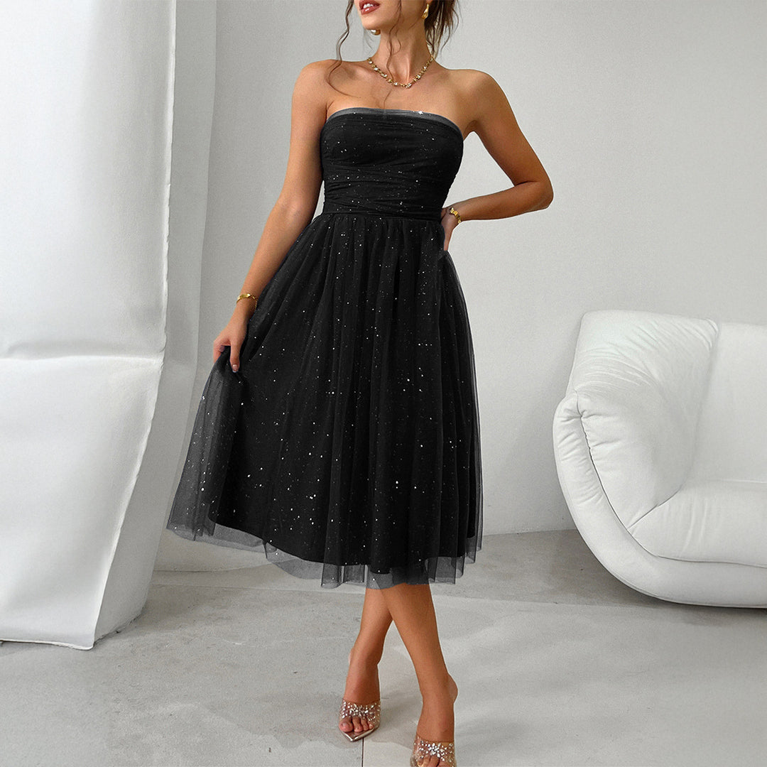 Damen Cocktailkleid mit gerafftem Oberteil und schwingendem Tüllrock Drune