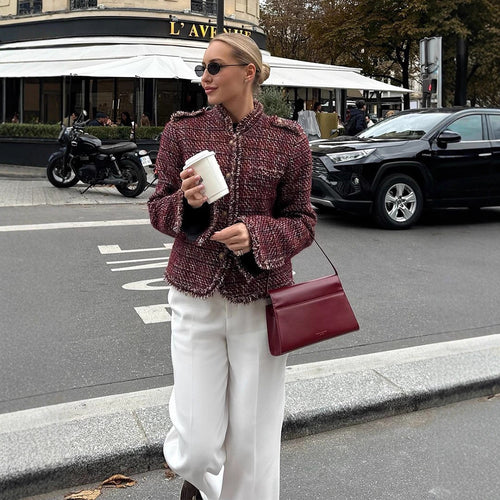 Damen modische Tweedjacke mit edlen Details Drune