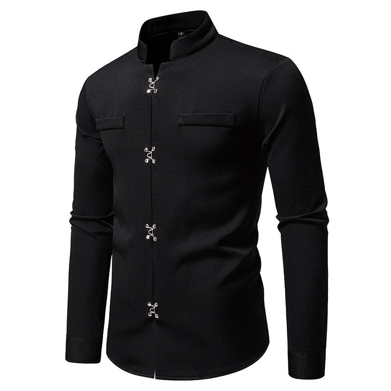 Herren Hemd mit asiatischem Knopfdesign Drune