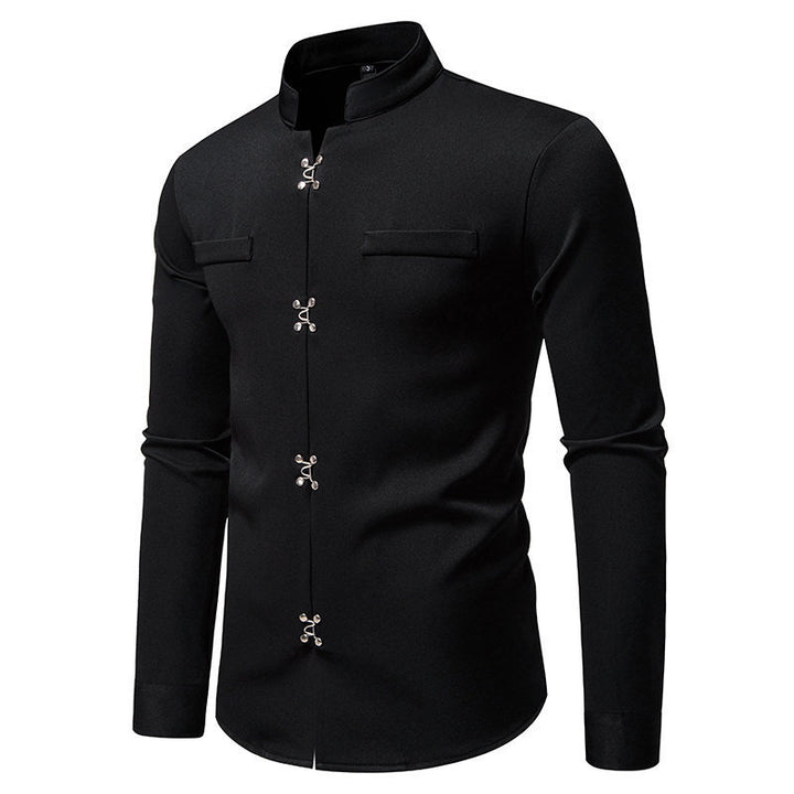 Herren Hemd mit asiatischem Knopfdesign Drune