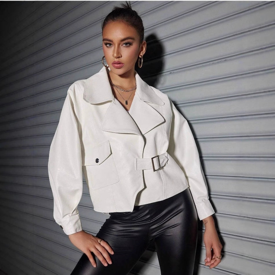 Damen Kunstlederjacke mit lässigem Oversized-Schnitt und modischen Details Drune