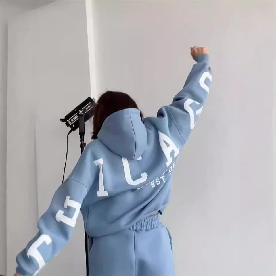 Damen Oversized Freizeitanzug mit Kapuze und elastischen Bündchen Drune