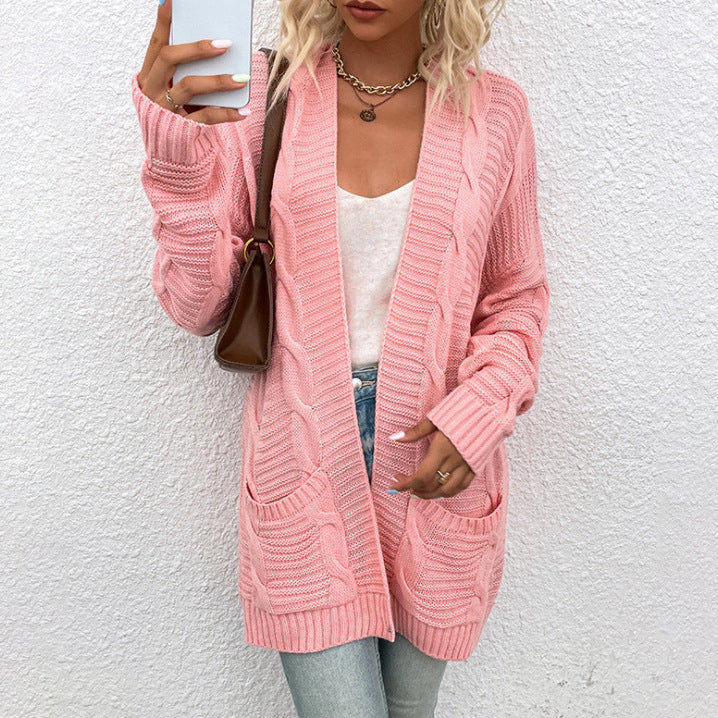 Damen Grobstrick-Cardigan mit Taschen und offenem Frontdesign Drune