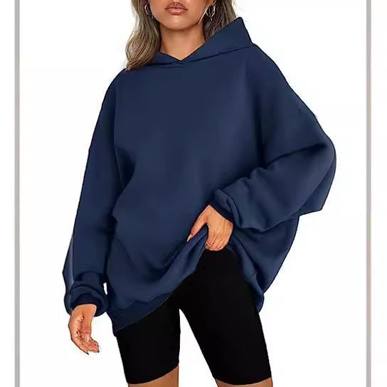Damen nan Oversize-Kapuzenpullover im Longline-Schnitt mit Raglanärmeln und weichem Innenfutter Drune