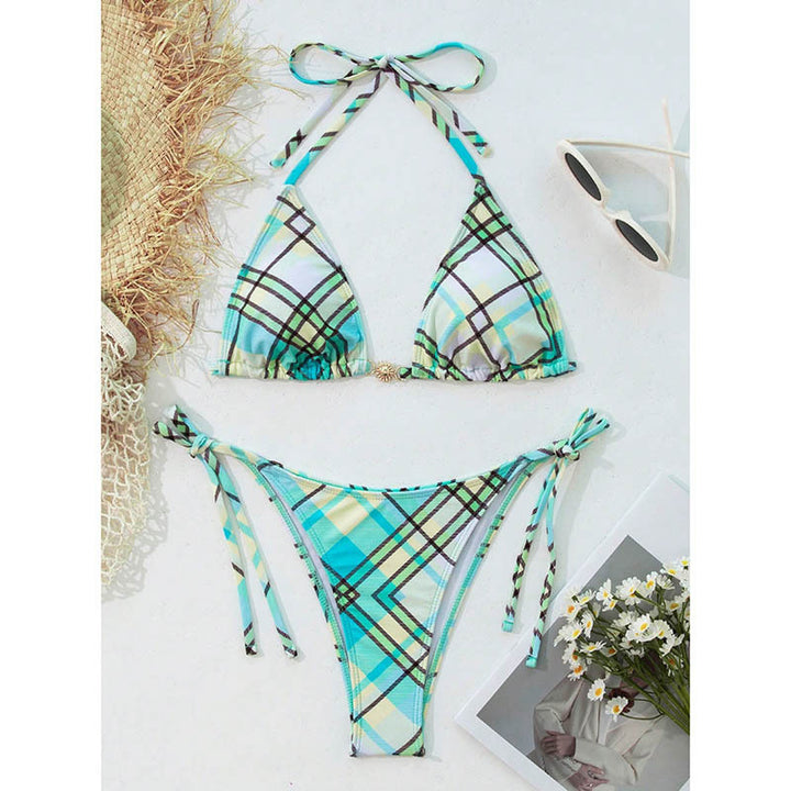 Damen Triangel-Bikini mit modischem Karo-Design Drune