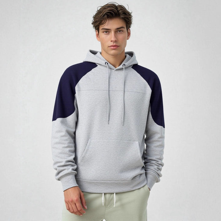 Herren sportlicher Kapuzenpullover mit geometrischen Akzenten und Kängurutasche Drune