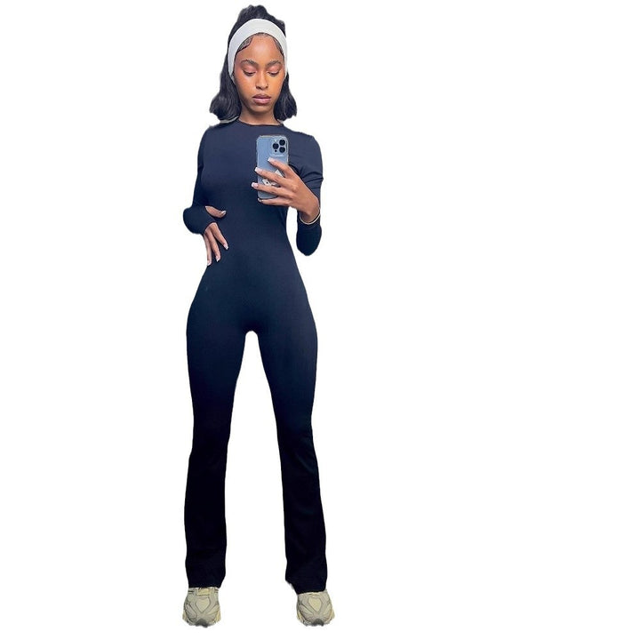 Damen sportlicher Bodysuit mit langem Arm und ausgestelltem Bein Drune
