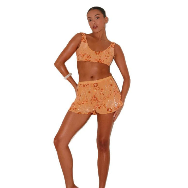 Damen Bikiniset mit glitzernden Blumendetails und figurbetonter Passform Drune