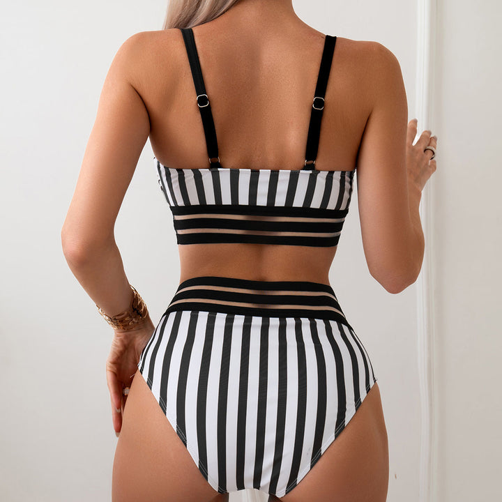 Damen Hoch tailliertes Bikini-Set mit gestreiftem Design Drune