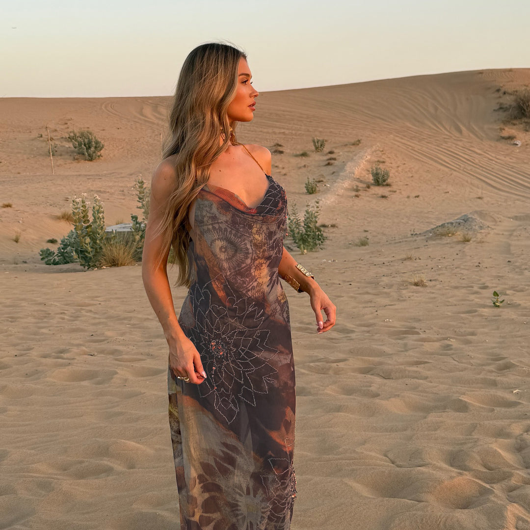Damen Maxikleid mit verführerischem Halterneck-Design und floralem Muster Drune