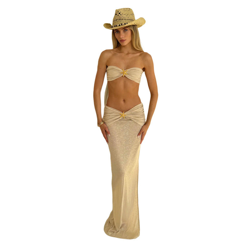 Damen Elegantes Bandeau-Kleid mit raffinierter Drapierung und glitzerndem Akzent Drune