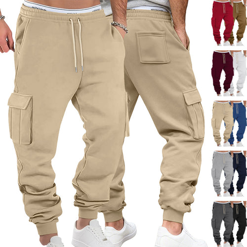 Herren nan lässige Cargo-Sweathose mit Kordelbund, Klappentaschen und schmalem Fußbündchen Drune