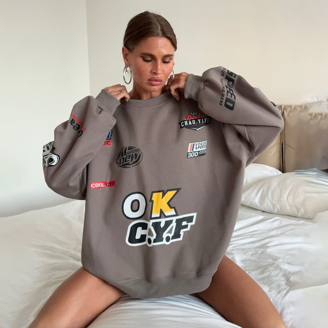 Damen Oversized Sweatshirt mit auffälligem Grafikdesign und lässigem Schnitt Drune