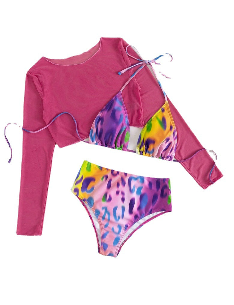 Damen High-Waist Bikini Set mit langärmligem Oberteil Drune