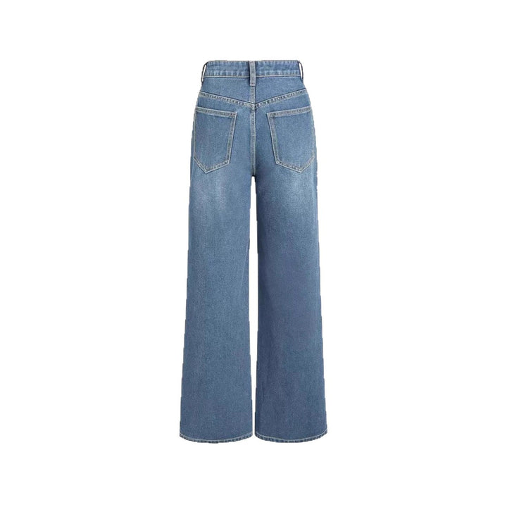 Damen Weit geschnittene Denim-Hose mit hohem Bund und klassischen Taschen Drune