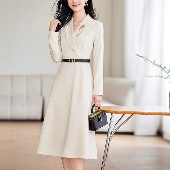 Damen Elegantes Wickelkleid mit schickem Reverskragen und tailliertem Gürtel Drune