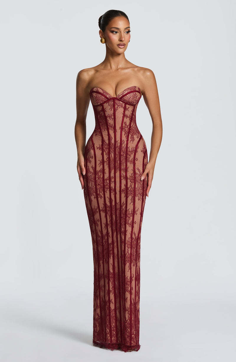 Damen figurbetontes Spitzenkleid mit schulterfreiem Design und elegantem Taillenschnitt Drune
