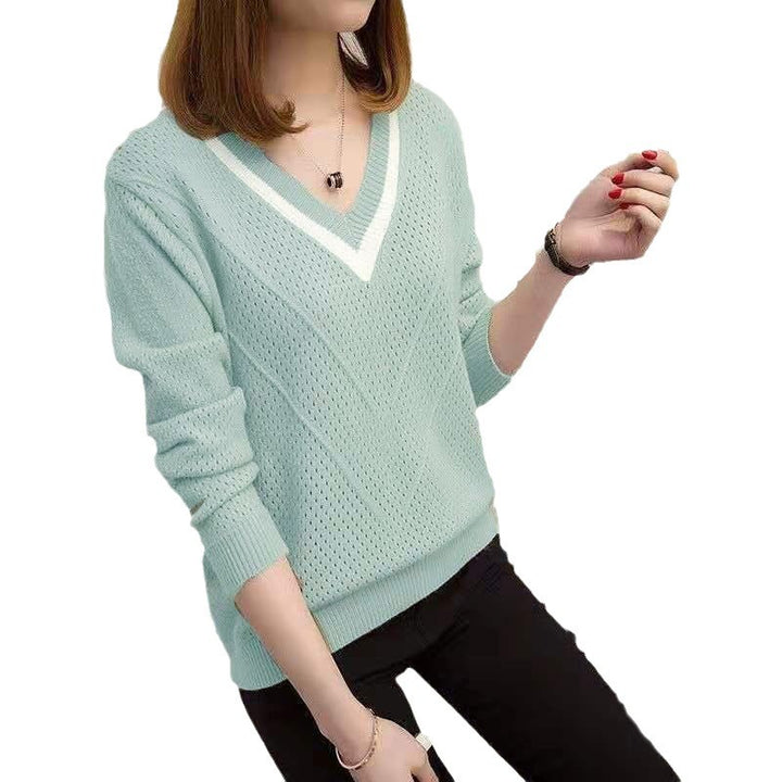 Damen lässiger V-Ausschnitt Pullover mit strukturiertem Muster Drune
