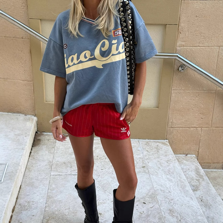 Damen lässiges T-Shirt mit inspirierendem Schriftzug Drune