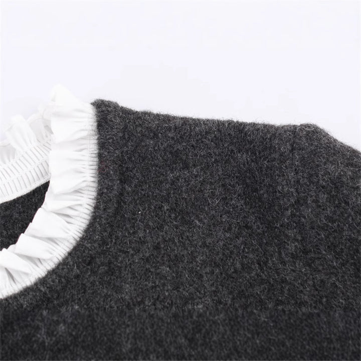 Damen modische Strickjacke mit Rüschendetails und Knopfverschluss Drune
