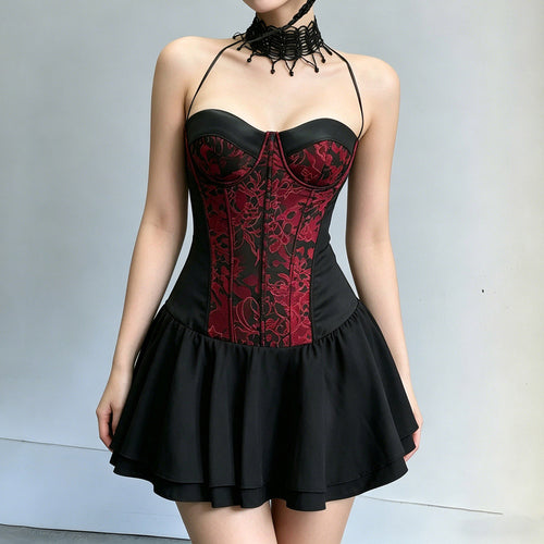 Damen Spitzen-Cocktailkleid mit raffiniertem Bustier-Oberteil und voluminösem Rock Drune