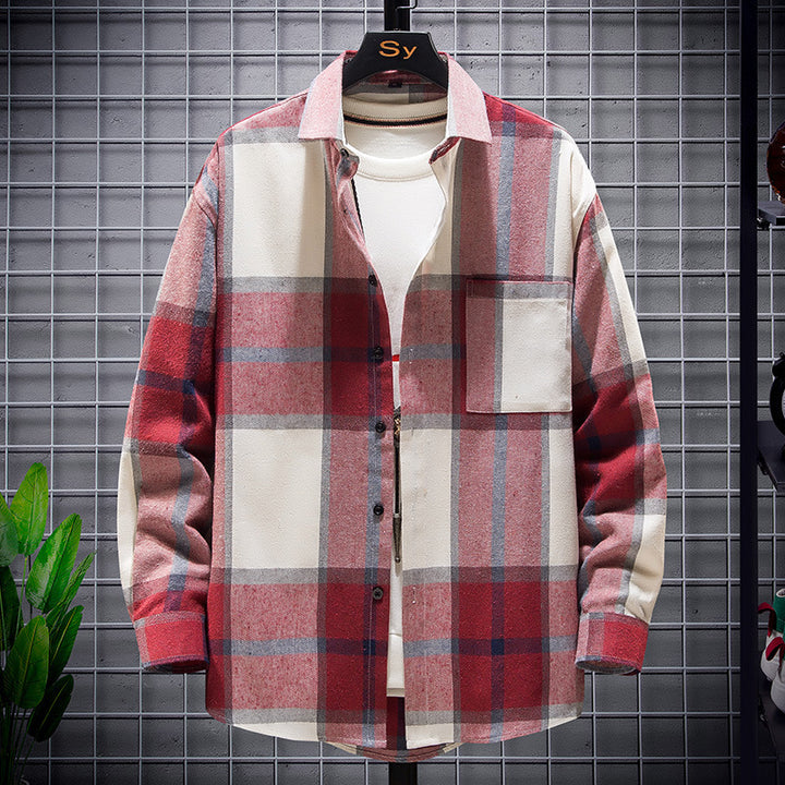 Herren nan kariertes Overshirt aus schwerem Flanell mit Brusttasche und lässigem Schnitt Drune