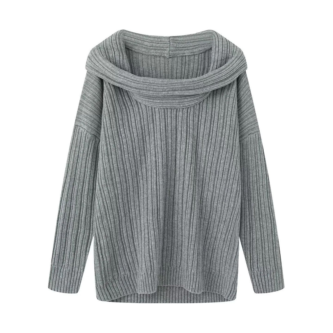 Damen lässiger Strickpullover mit weitem Rollkragen und Rippenstruktur Drune