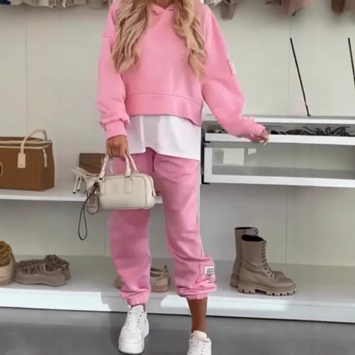 Damen lässiges Hoodie-Set mit elastischem Bund und voluminösen Ärmeln Drune