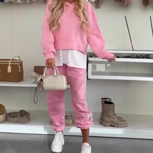 Damen lässiges Hoodie-Set mit elastischem Bund und voluminösen Ärmeln Drune