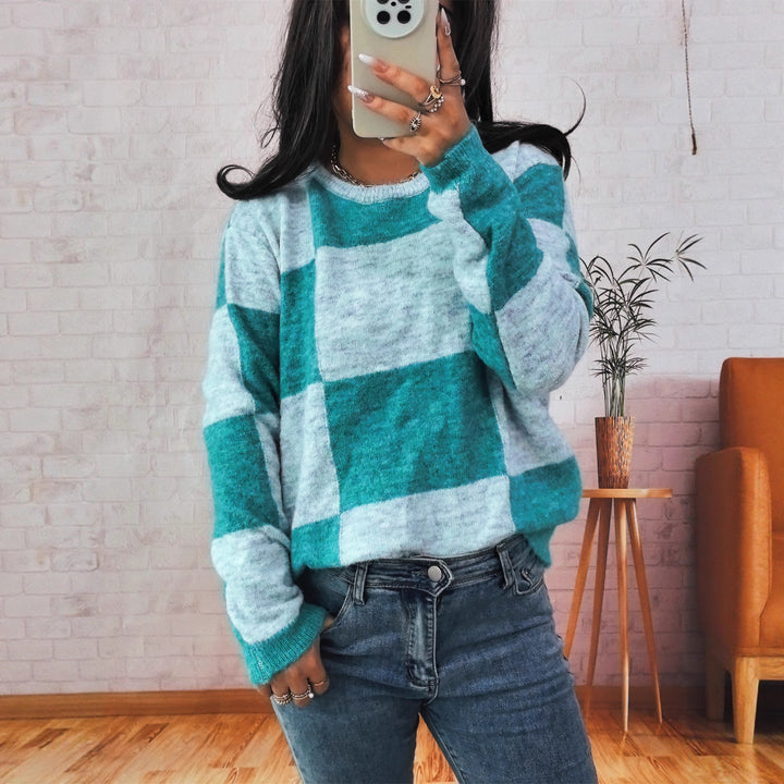 Damen lässiger Pullover mit modernen Karomuster Drune