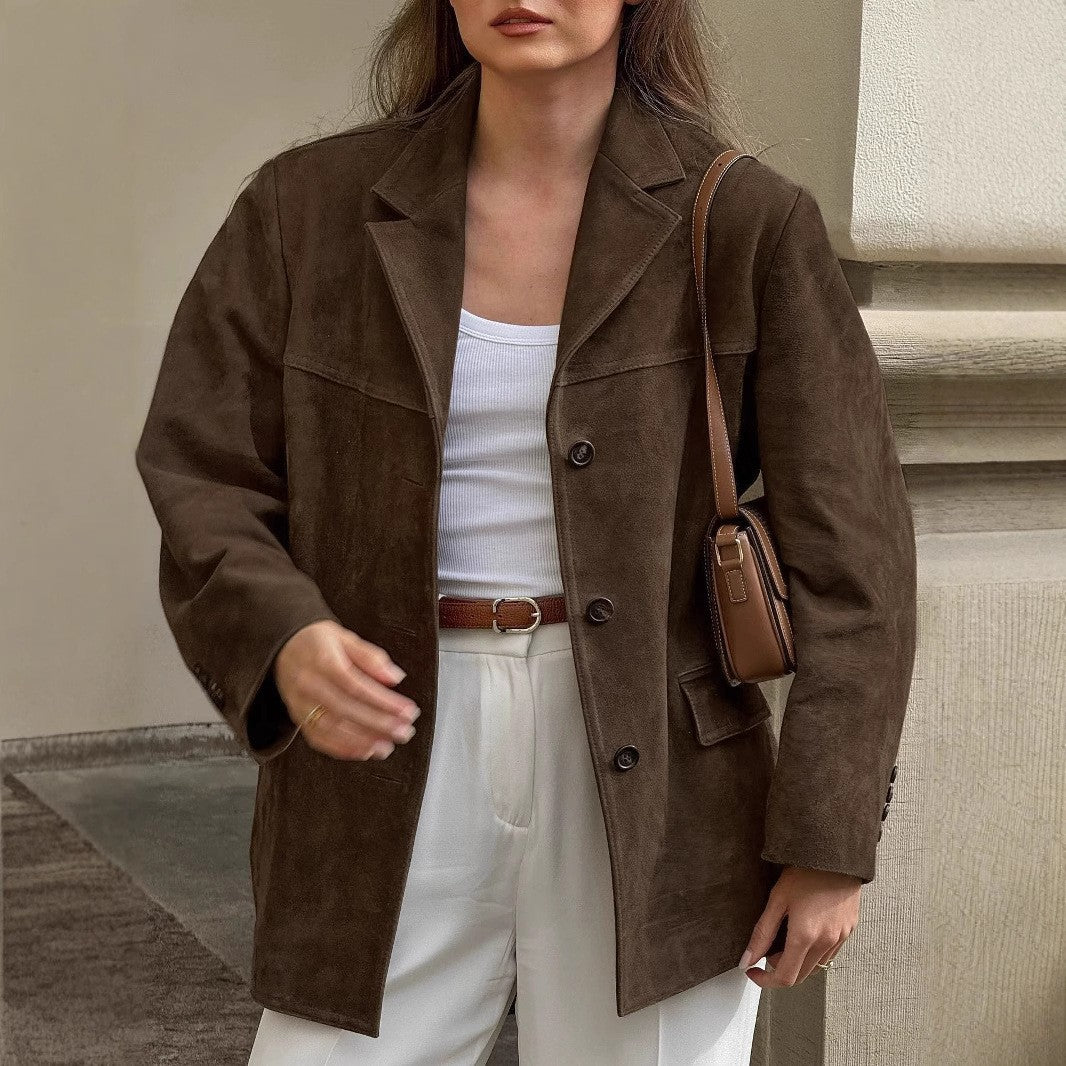 Damen elegante Wildlederjacke im modernen Schnitt Drune