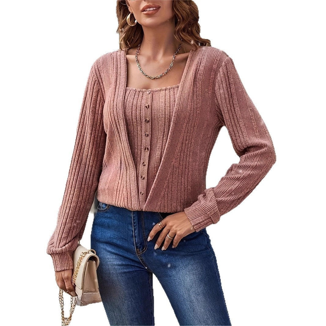 Damen lässiges Strickoberteil mit raffinierten Knopfdetails Drune