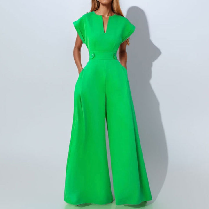 Damen Eleganter Jumpsuit mit tiefem V-Ausschnitt und weitem Bein Drune