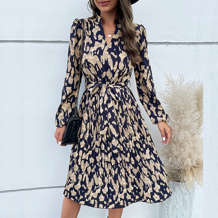 Damen Midi-Kleid mit tailliertem Schnitt und modischem Bindegürtel Drune