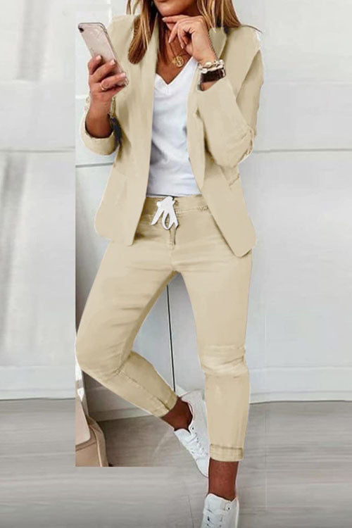 Damen nan zweiteiliges Blazer-Jogger-Set mit tailliertem Blazer und elastischer Bundhose Drune