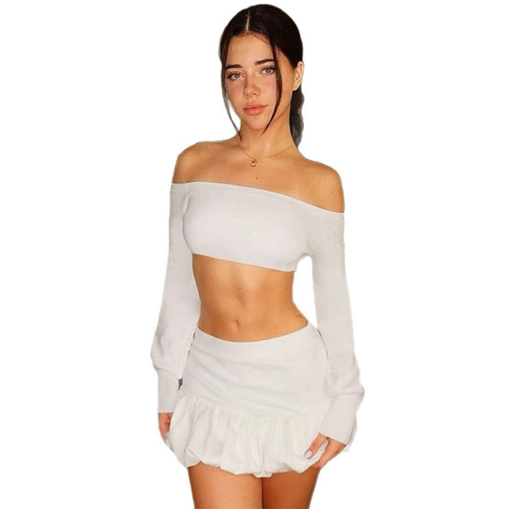 Damen Off-Shoulder Crop-Top und Faltenrock Set Drune