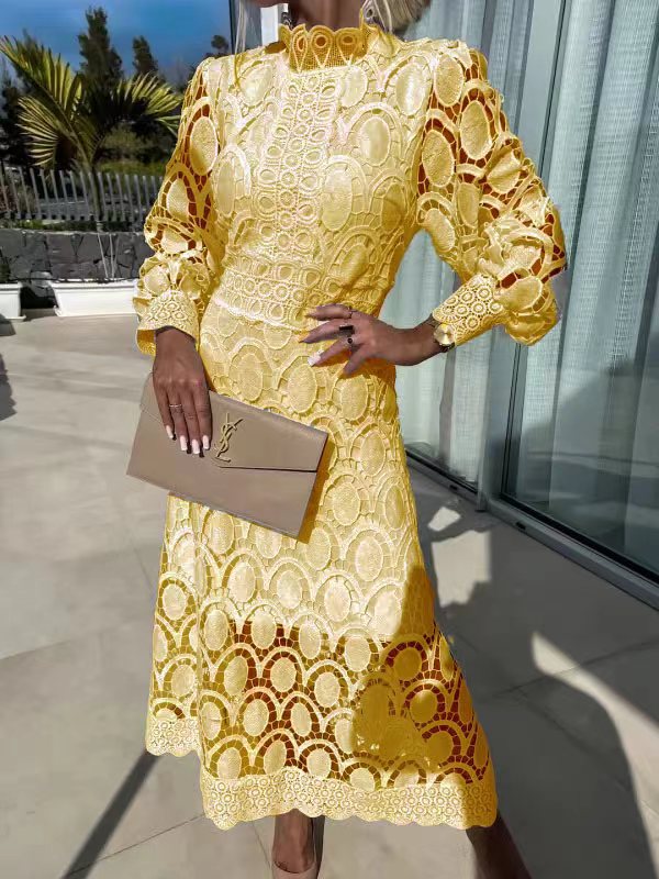 Drune | Spitzen Puffärmel Enganliegendes Kleid