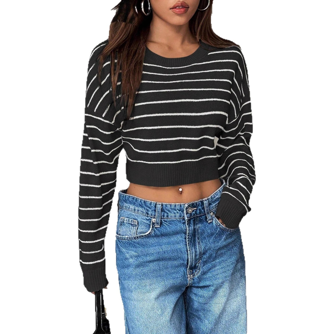 Damen cropped Streifenpullover mit lässigem Schnitt und modernem Rundhalsausschnitt Drune