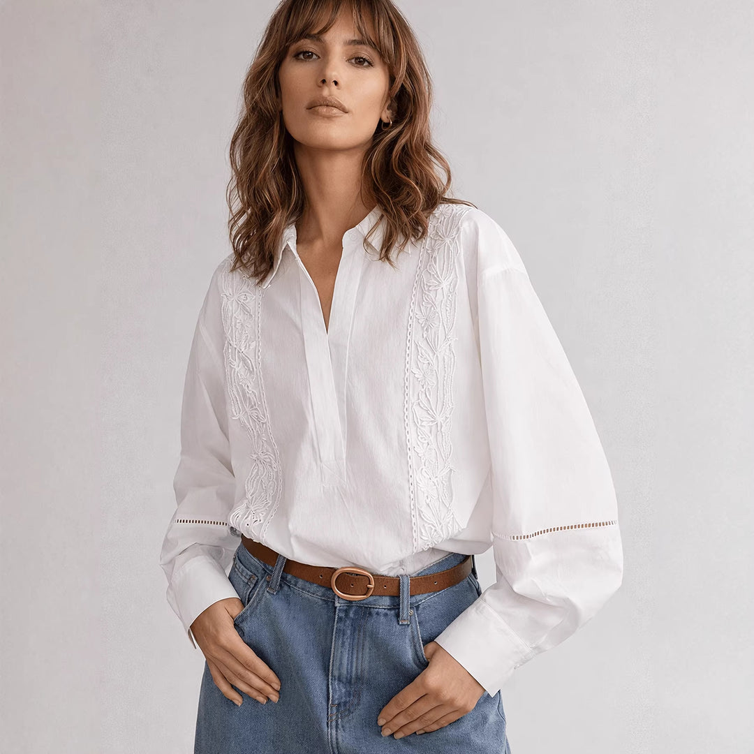 Damen Elegante Bluse mit feinen Stickdetails Drune