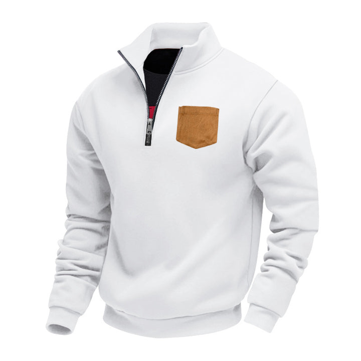 Herren eleganter Sweatpullover mit halbem Reißverschluss und praktischer Brusttasche Drune