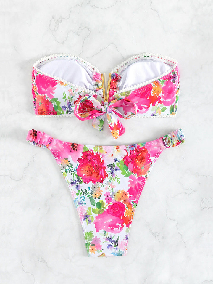 Damen Bikini-Set mit floralem Triangel-Oberteil und sensualen Low-Rise-Höschen Drune